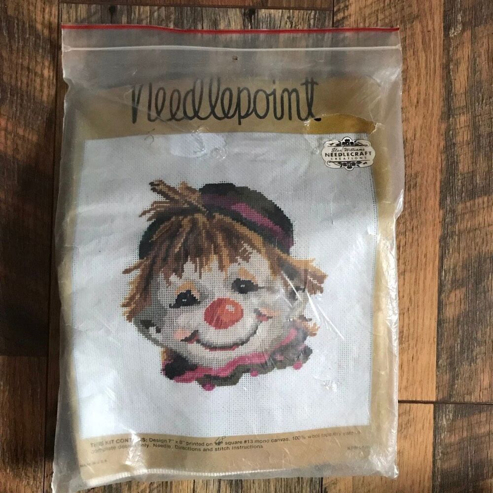 Vintage Elsa Williams "Clown” needlepoint kit #kpn1448 tapestry canvas yarn